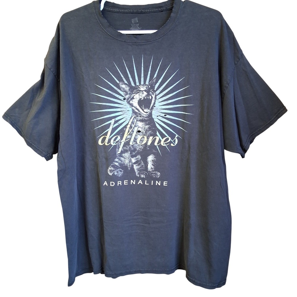 Deftones Adrenaline Screaming Cat Graphic SS Band Tee XL Thrashed Faded Black